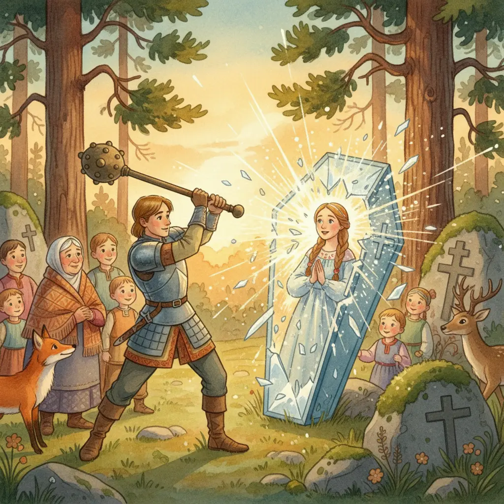 Королевич Елисей разбивает хрустальный гроб и пробуждает царевну